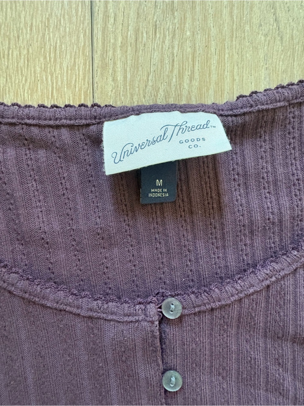 Target Plum Ribbed Button-Front Long Sleeve Top - Picture 2 of 2